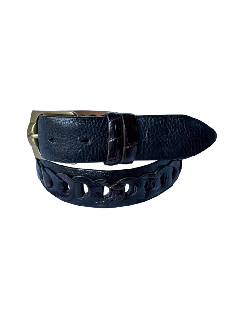 Genuine Black Brown Faux Croc Leather Cut out Braided Unisex Western Belt 36
